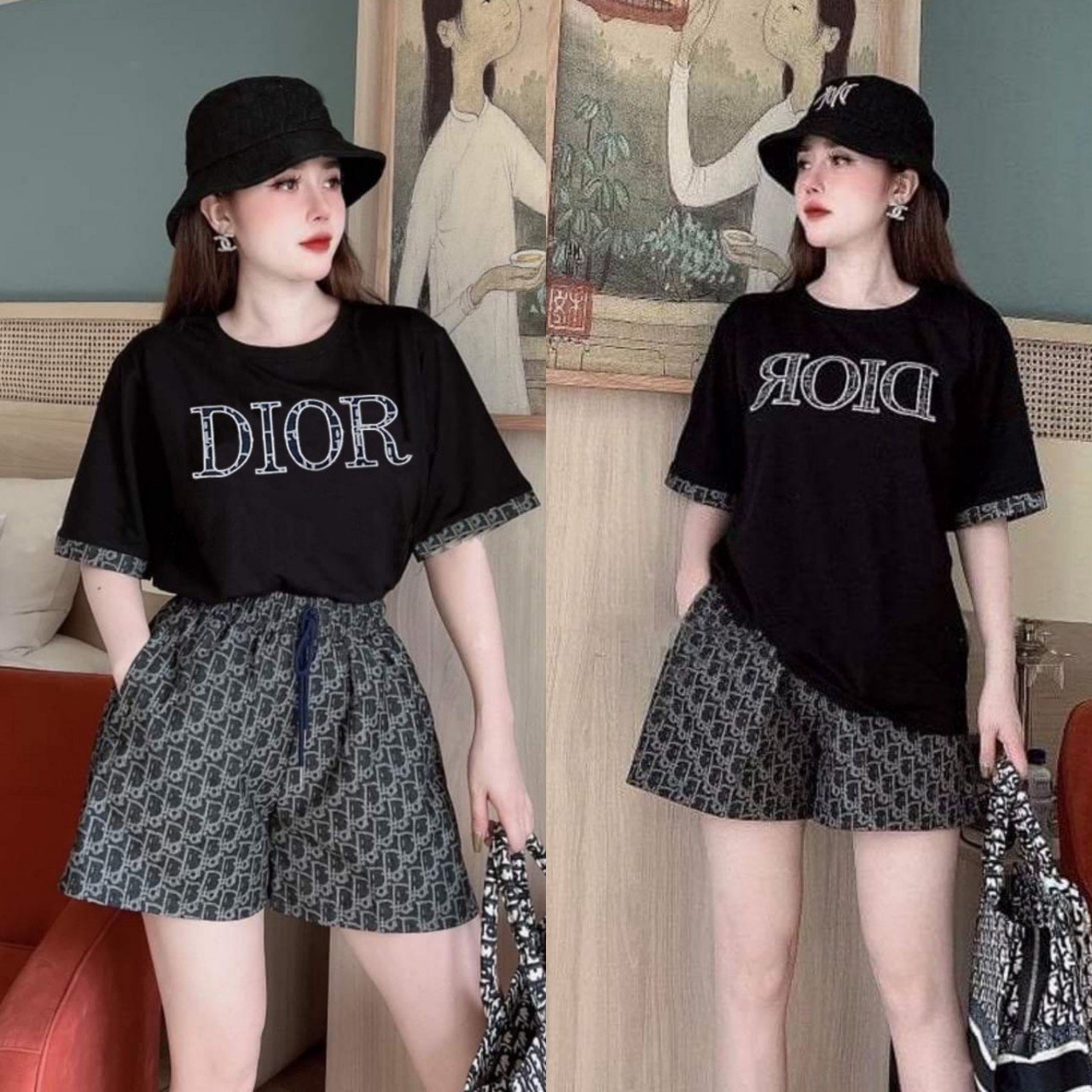 Đồ bộ đùi dior nữ form rộng cao cấp, mặc nhà, đi chơi đẹp 2023